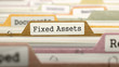 Fixed Assets Concept on File Label in Multicolor Card Index. Closeup View. Selective Focus. 3D Render.
