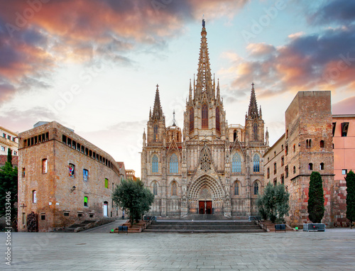 Plakat Katedra w Barcelonie. Hiszpania.