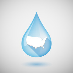 Sticker - Long shadow water drop icon with  a map of the USA