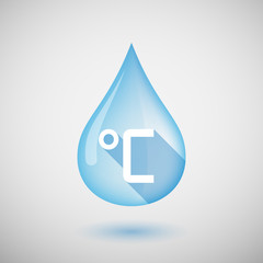 Sticker - Long shadow water drop icon with  a celsius degree sign