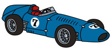 Classic Blue Racing Car / Hand Drawing, Vector Illustration