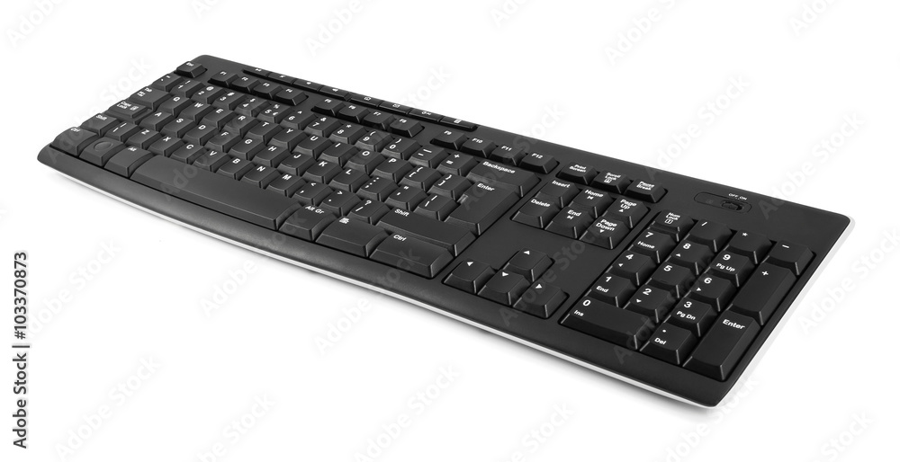 Wireless computer keyboard on white background - obrazy, fototapety, plakaty 