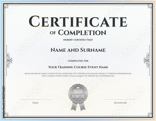 Fotografía Certificate of completion template in vector for achievement graduation