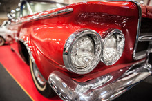 Headlights Of A Red Vintage Car