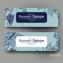 Beautiful Banner Vector Template With Grapes Ornament Background