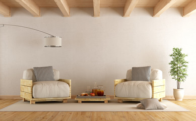 Wall Mural - Modern living room with two pallet armchair