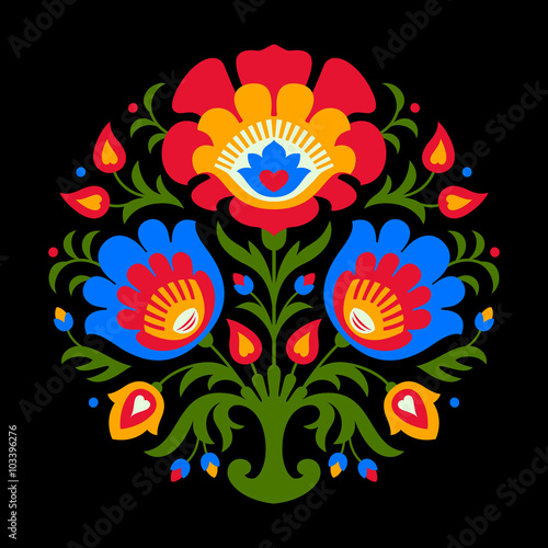 Dekoracja na wymiar  polskie-kwiaty-inspirowane-folklorem-na-czarnym-tle