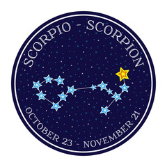 Scorpion zodiac constellation in space. Cute cartoon style vecto