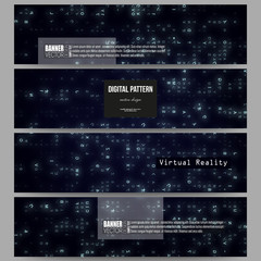 Wall Mural - Set of modern banners. Virtual reality, abstract technology background with blue symbols, vector illustration.