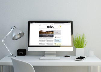 Wall Mural - modern clean workspace showing online news website