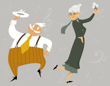 Funny Cartoon Senior Couple Dancing, EPS 8 Vector Illustration