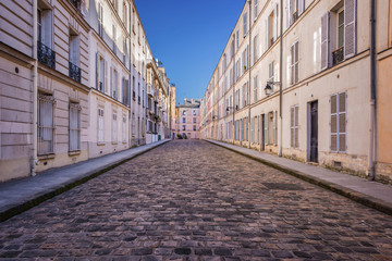 Picturesque cobbled street in Paris, France