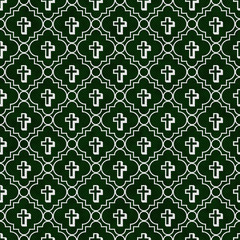 Wall Mural - Hunter Green and White Cross Symbol Tile Pattern Repeat Backgrou