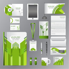 White corporate identity template with green origami elements. V