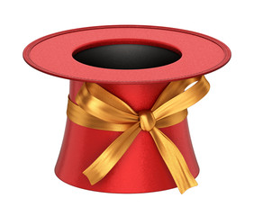 Wall Mural -  3D rendered red decoration top hat with golden ribbon