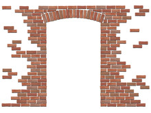 Arch In The Wall Of Red Brick. Vector Isolated Elements On White Background.