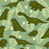 Fototapeta Dinusie - Seamless baby dinosaur animal illustration background pattern