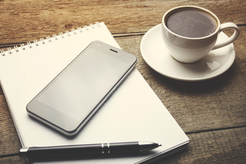 Wall Mural - coffee with notebook and phone