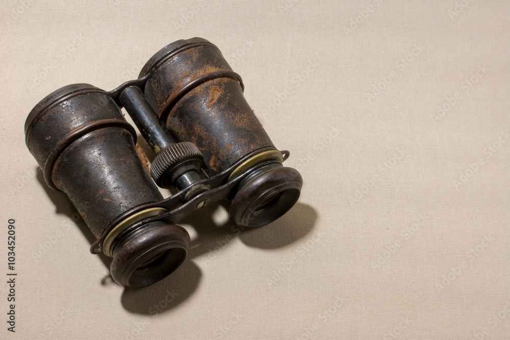 Antique leather binoculars (lying) - obrazy, fototapety, plakaty 