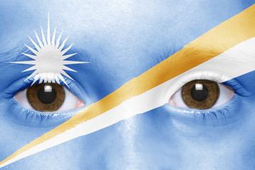 Wall Mural - human's face with marshall islands flag