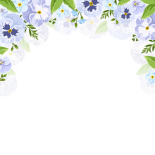 Vector Background With Blue And Purple Pansies And Forget-me-not Flowers.