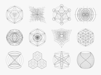 sacred geometry symbols and elements set.