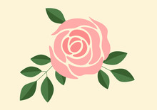 Vector Illustration Of A Pink Rose And Green Leafs
