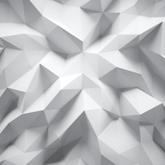 Photo of highly detailed white polygon. White geometric rumpled triangular low poly style. Abstract gradient graphic background. Square. 3d render