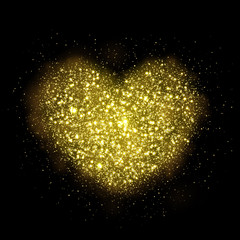 Wall Mural - vector gold sparkling heart of glittering shining particles.