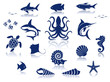 Marine life icon set. Isolated against a white background with reflections