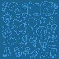 Poster - Different hand-drawn doodle elements pattern. Abstract seamless