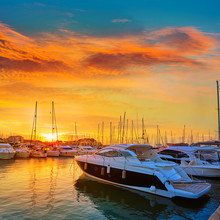 Denia Sunset In Marina Boats Mediterranean Spain