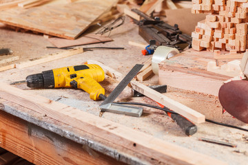 electrical tools on the carpenter table