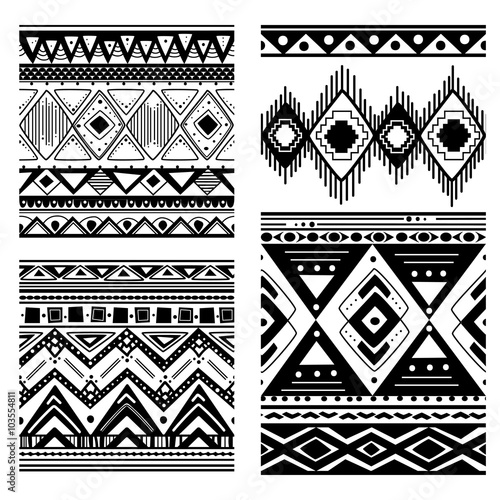 Seamless Tribal Texture Vintage Black And White Ethnic Patterns