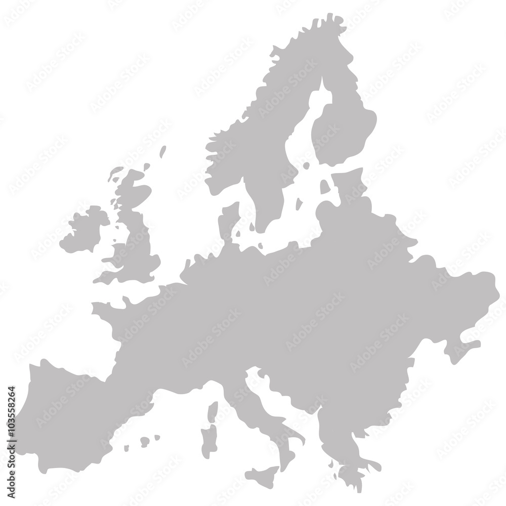 map of Europe in gray on a white background - obrazy, fototapety, plakaty 
