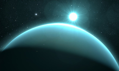 Wall Mural - planet uranus with sunrise on the space background
