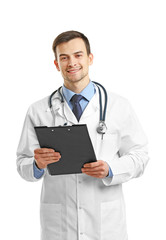 Poster - Doctor with clipboard isolated on white