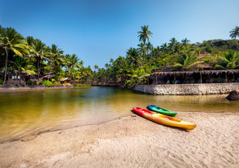 Wall Mural - Kayak boats at Goa beach