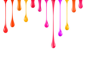 Rainbow multicolor colorful pouring paint drips. Stock vector illustration: mesh. isolated on white background.