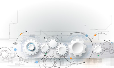Leinwandbilder - Vector illustration gear wheel and circuit board, Hi-tech digital technology and engineering, digital telecom technology concept. Abstract futuristic on light blue color background