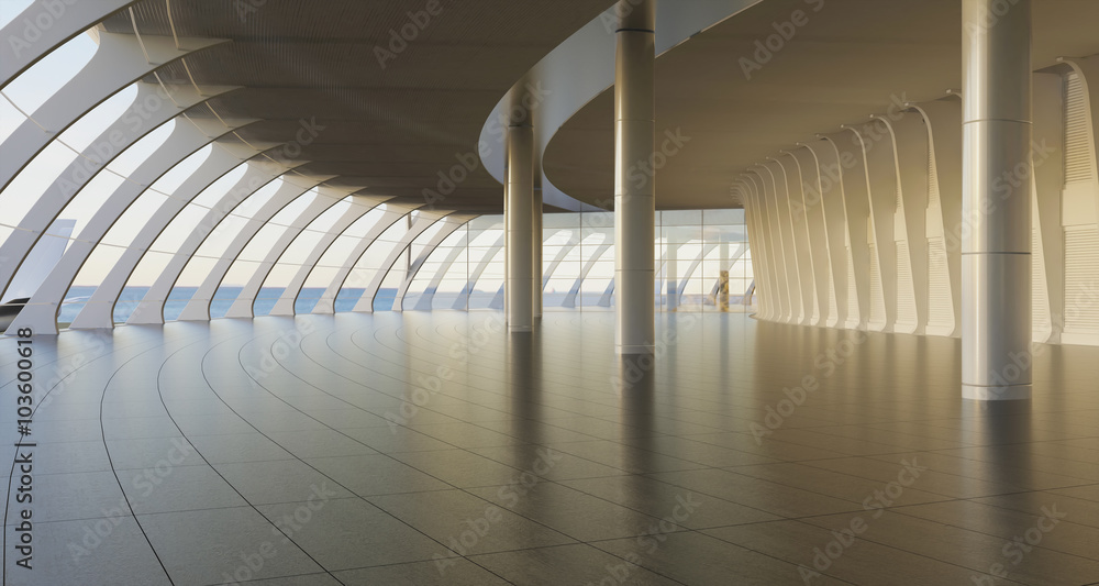 3d rendering.Modern airport passenger terminal. Empty hall interior ...