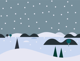 Wall Mural - Seamless Cartoon Nature Snowy Landscape, Vector Illustration