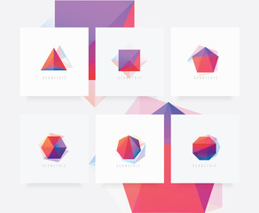 Sticker - modern colorful geometric polygonal shapes collection. triangle, cube, pentagonal shape, hexagon, po