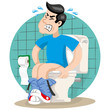 Mascot person man with diarrhea or stomach pain, symptom