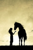 Fototapeta Konie - girl and horse silhouette
