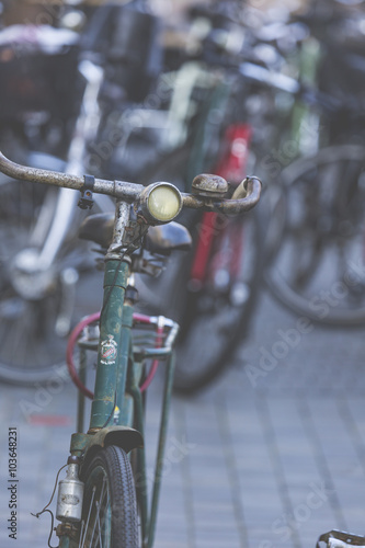 Classic vintage retro city bicycle in Copenhagen, Denmark Canvas Print