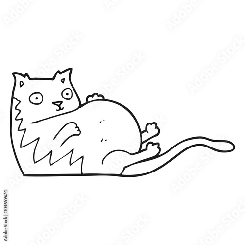black and white cartoon fat cat Stock 벡터 Adobe Stock
