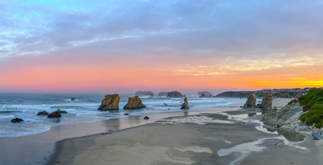 Panorama of Bandon Beach from the Face Rock State Scenic Viewpoint in Bandon, Oregon