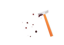 Still Life Of A Disposable Shaver Or Razor And Drops Of Blood On A White Background