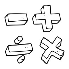 black and white cartoon math symbols